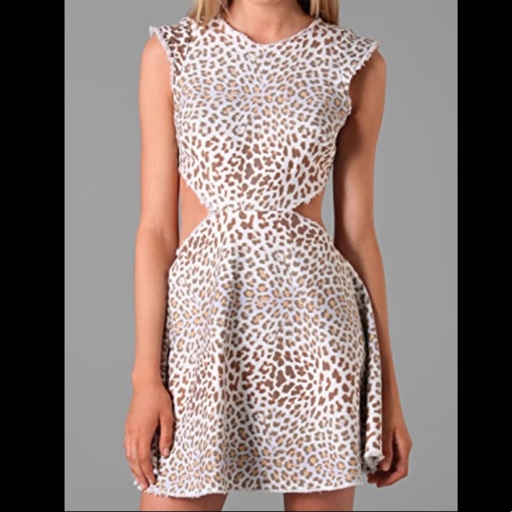 Pencey Leopard Print Denim Cutout Cap Sleeve Dress